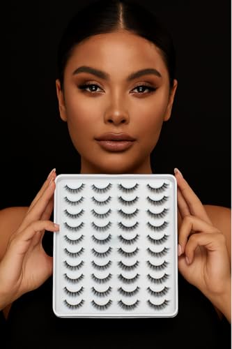 Image of Beauty False Eyelash For Women-Natural & Lightweight Faux Mink Fake Eyelashes /Long Lasting Eye Makeup Lash 5D / Soft & Comfortable Black Reusable Cat Eye Lashes -Fluttery & Wispy (Queen 20)