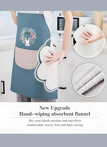 Image of VELVERI 1PACK Waterproof Cooking Apron for Women Men with Big Front Pocket Hand-Wiping Towel | Floral Rabbit Graphic Design | Oil Proof Chef Bib for Home Baking Grilling