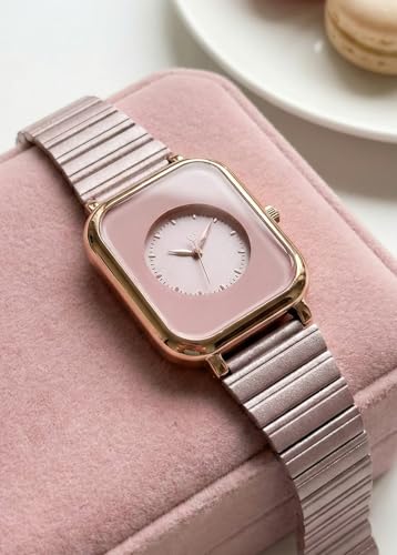Image of Premium Rose Gold Square Analog Watch for Women & Girls | Stylish Stainless Steel Strap | Elegant Heart Second Hand | Trendy Ladies Wrist Watch under 500 | Square Case Design | Perfect for Casual | Affordable Fashion Watch for Girls