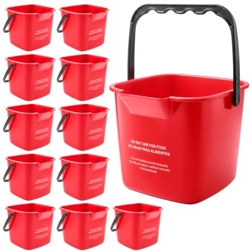 12 Pack 3-Quart Red Sanitizer Bucket, Small Cleaning Bucket with Handle by Millsten - Used condition - US$41.74