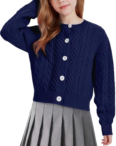 10 Best Girls Button Uniform Cardigans for School Days Ahead 9 Girls Chunky Cable Knit Cardigan (Ages 5-14)