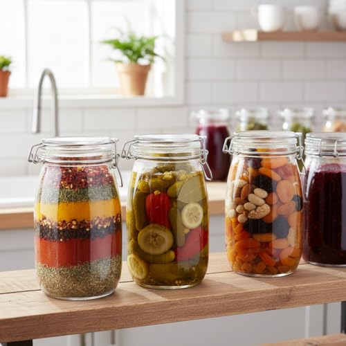 Image of ginoya brothers - Kitchen Glass Jar (5, 1500 Ml. Round Clip Jar)