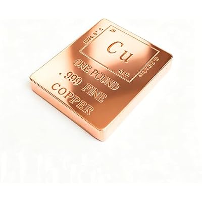 One Pound .999 Fine Copper Bar, Periodic Table Element Design, Polished Finish Pure Copper Ingot Paperweight