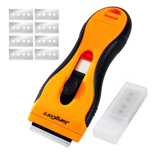 Razor Blade Scraper with 16 Extra SK5 Blades - Paint Sticker Glue Remover for Glass Windows Tiles Metal - Ergonomic Handle, Multi-Surface Tool