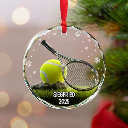 NAZENTI Personalized Tennis 3D Glass Christmas Ornament 2026, Custom Tennis Player Ornament with Name & Year, Sports Xmas Tree Decoration, Holiday Keepsake Gift for Tennis Fans, Family, Friends