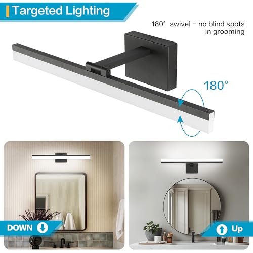 Image of SOLFART 23.6 inch Black Bathroom Light Fixture 5 Color Temperature Dimmable LED Vanity Lights Bathroom Vanity Lights Over Mirror Light Bar Vanity Lighting Fixtures 5CCT