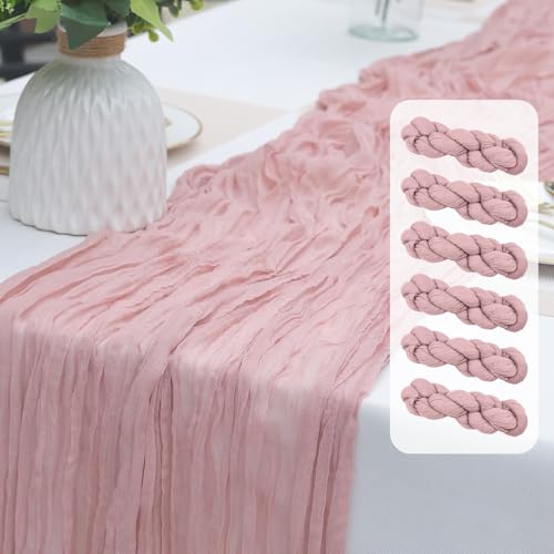 Hyperex 20-HE-TR-002-01 6 Pack Cheesecloth Table Runner, Pink 10Ft Gauze Table Runners For Wedding Decorations, Party, Baby Shower cover