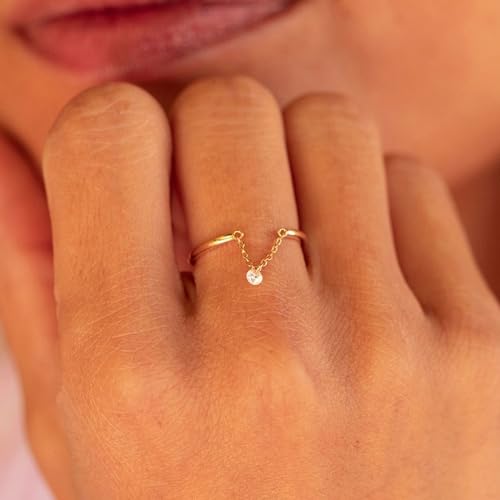 Kokoma Dangling Charm CZ Sterling Silver Ring for Women Crystal Diamond Tassel Chain Sackable Finger Band Statment Ring Promise Rings Adjustable3