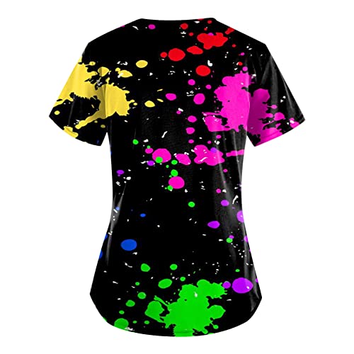 OIOLOYJM Printed Scrub Tops Women Short Sleeve V Neck Plus Size Scrubs for Womens Nursing Uniforms Shirts with Pockets