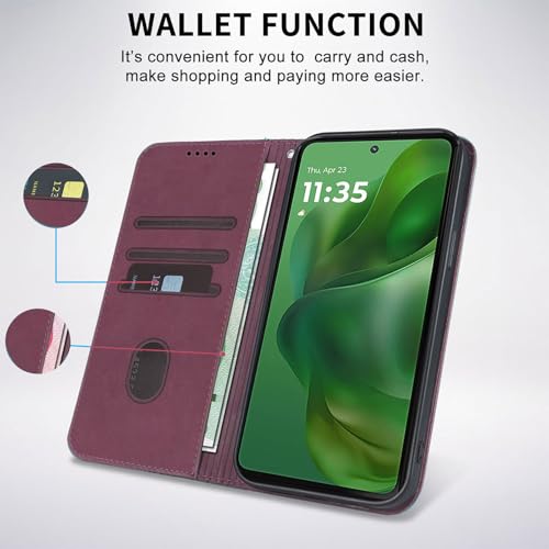 Image of Wallet Case for Motorola Moto G Power 2025 /Motorola Moto G Play 2025 6.6 inch - PU Leather Flip Cover with Card Holder Slots, Strong Magnetic Folio Kickstand Phone Case, Wine Red