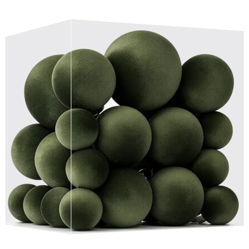 Velvet Christmas Ball Ornaments - 30pcs Flocked Christmas Ornaments Set Shatterproof Classic Hanging Xmas Tree Decorations with Rope for Wreath Holiday Home Decor (Dark Green) - image 1