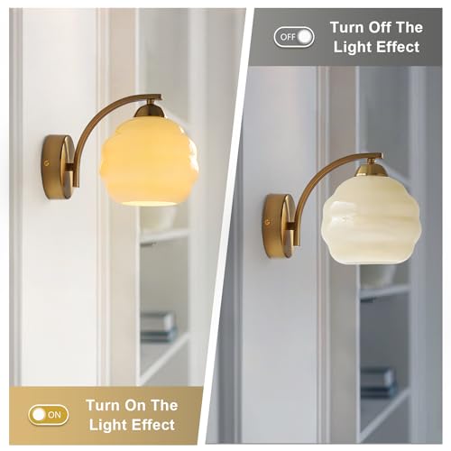 Image of Mid Century Modern Wall Sconces Set of Two Brushed Brass Wall Sconce Gold Glass Wall Lights Globe Wall Mount Light Fixture Vintage Hallway Bathroom Sconces Wall Lighting Set of 2