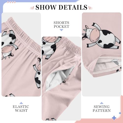 Cute Cow on Pink Boys Pants Boys Athletic Pants Long Pant for Boywith Pockets Wide-Leg Size 6-14Y4
