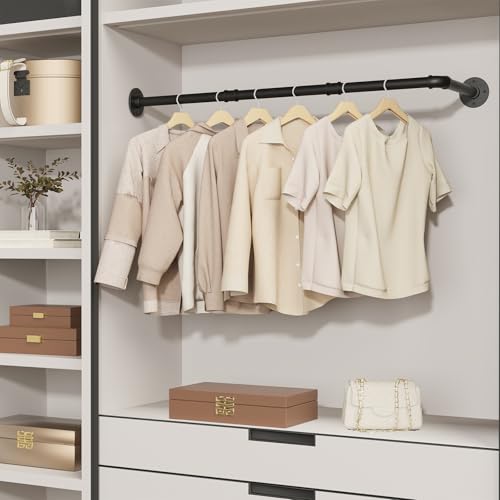 YheenLf Kleiderstangen L form, Industrial Kleiderstange Wandmontage, Kleiderständer Kleiderschrank, Garderobenstange Wand für Bad Flur Küche, 90x30cm, Schwarz