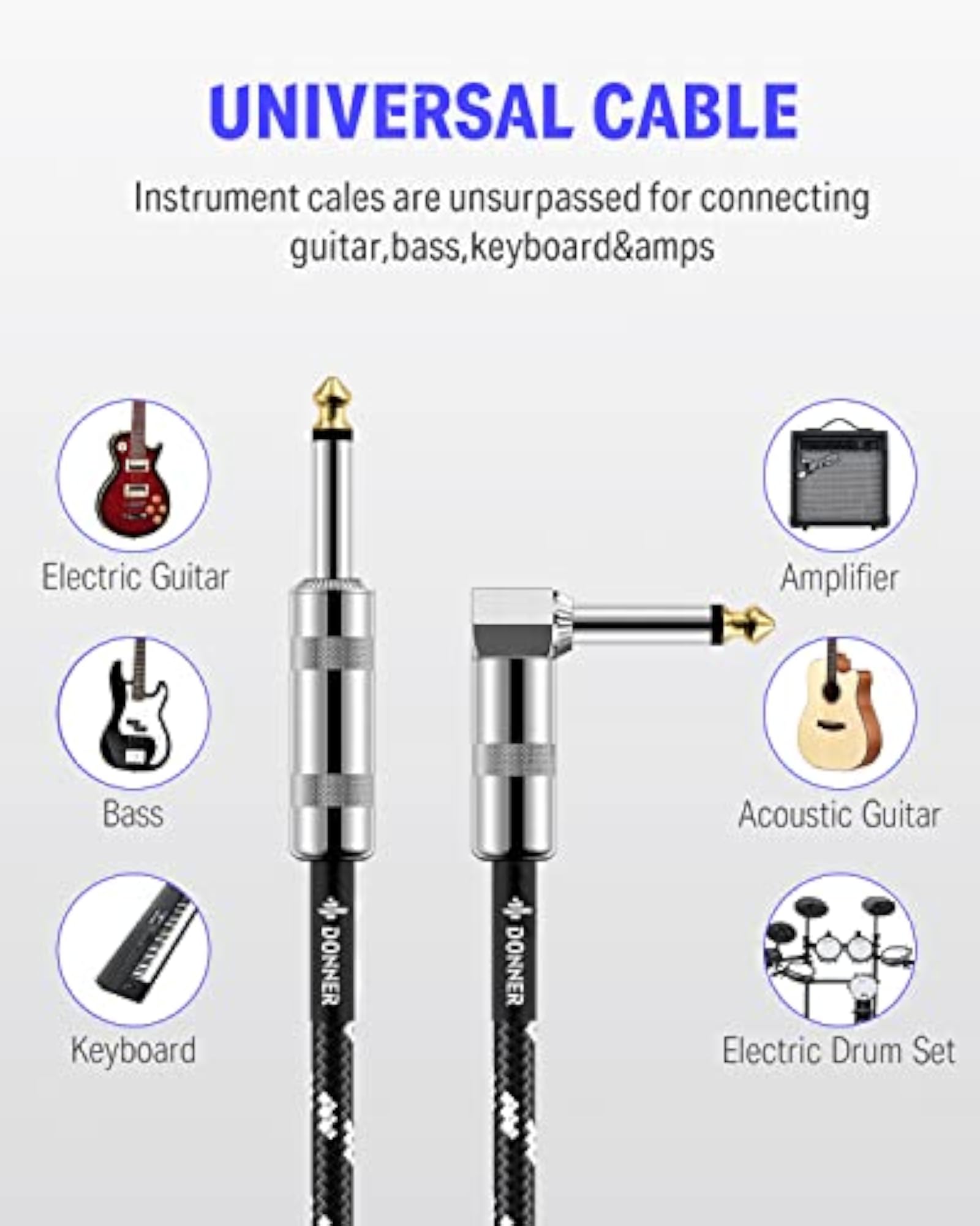 Guitar Cable 10 ft, Electric Instrument Bass Cable AMP Cord