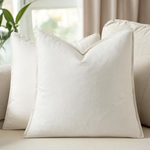 Woaboy 26x26 Inch Set of 2 Euro Sham Decorative Linen Solid Throw Pillow Covers Boho Accent...