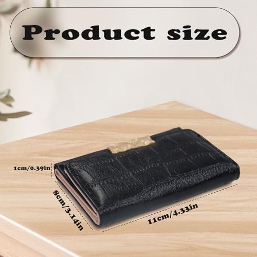 Small Womens Wallet, Texture PU Leather Womens Slim Wallet Multi-Slot Credit Card Holder for Women with Delicate Snap Ladies Wallets for Traveling Shopping (Black)2