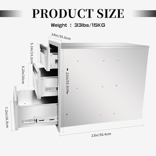 Image of Outdoor Kitchen Drawers 14 inch W x 21 inch H x 23 inch D, Stainless Steel Built-in Drawers, Flush Mount Access BBQ Drawer for Outdoor Kitchens Island, Grill Station