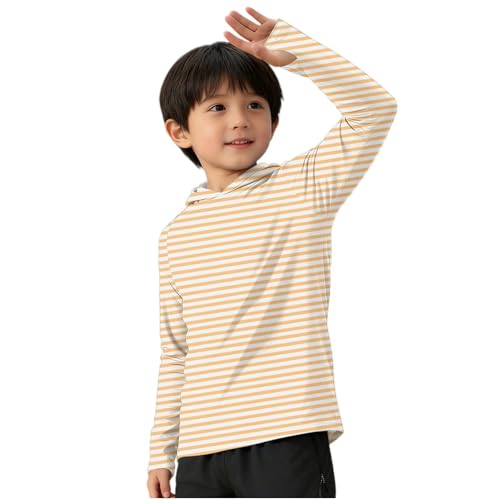 Boys Striped Rash Guard Hoodie UPF 50+ Sun Protection Long Sleeve Swim Shirt Lightweight Hiking Athletic Beach Shirts Orange