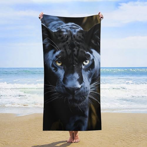 QMNBTES - Toallas de playa de gran tamaño, 63 x 31.5 pulgadas, pantera de secado rápido con ojos azules, toallas de baño sin arena, toalla turca de viaje súper absorbente, para adultos, sábana de baño