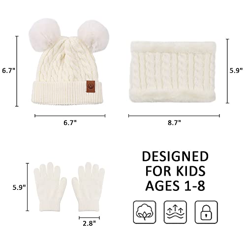 Image of Yuoahcn Kids Winter Beanie Hat Scarf Gloves Set Knit Warm Toddler Winter Cap Gloves Neck Warmer for Boys Girls 1-8 Year