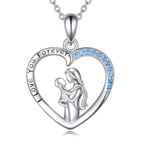 YFN Madre Niño Collar de plata esterlina mamá bebé corazón colgante collar de joyería de la madre para las mujeres regalos nueva mamá