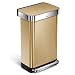 simplehuman 45 Liter / 12 Gallon Stainless Steel Slim Kitchen Step Trash Can with Liner Rim, Brass Stainless Steel