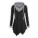 Womens Hoodies Long Sleeve V Neck Irregular Hem Pullover Tops Solid Color Loose Patch Pocket Hooded Sweatshirt (Black2,Medium)