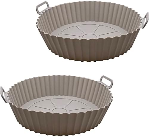 Silicone Air Fryer Liner, 2 Pack Reusable Silicone Airfryer Liners, Accessories for Airfryers, Replacement for Disposable Parchment Paper Liner Works with Any Fryer (Large XL 8 inch Dual Pack - Grey)
