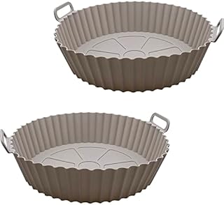 Silicone Air Fryer Liner, 2 Pack Reusable Silicone Airfryer Liners, Accessories for Airfryers, Replacement for Disposable Parchment Paper Liner Works with Any Fryer (Large XL 8 inch Dual Pack - Grey)