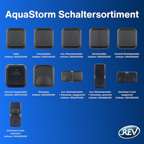 REV AquaStorm, Lichtschalter - Wechselschalter Feuchtraum IP55, Aufputz, 230V, 10A, anthrazit