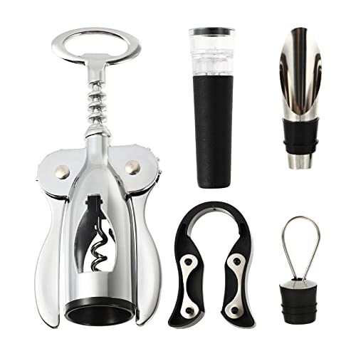 KOCKSHION 1 juego Abridor de Botellas de Vino y Cerveza Inoxidable con Sacacorchos Juego de Abridor Cortador Tapón de Vacío Vertedor