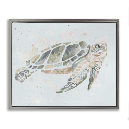 'Tortoise Swimming Underwater Bubbles'| Floating Frame Canvas Art