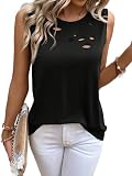 Avanova Women Distressed Crewneck Tank Tops Ripped Summer Sleeveless Loose Shirts O Black Small