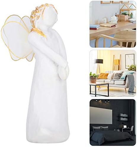 HERCHR Angel Figurine, White Angels Resin Garden Statue Beautiful Angel Cherub Wings Angel Sculpture Memorial Statue for Indoor Outdoor Home Garden Decoration, 5.3x2inch