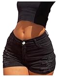 OYOANGLE Women's Y2K Skinny Mini Shorts Ripped Denim Shorts Rave Party Hot Pants with Pockets Black X-Small