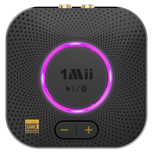 1Mii B06S+ Bluetooth 5.3 Empfänger, HiFi Bluetooth Audio Adapter mit LDAC, Lautstärkeregelung, aptX HD & Low Latency Drahtloser Audio Receiver für Stereoanlage Lautsprecher, mit 3,5 mm/Cinch-Ausgängen
