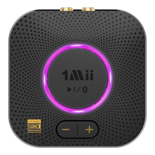 1Mii B06S+ Bluetooth 5.3 Empfänger, HiFi Bluetooth Audio Adapter mit LDAC, Lautstärkeregelung, aptX HD & Low Latency Drahtloser Audio Receiver für Stereoanlage Lautsprecher, mit 3,5 mm/Cinch-Ausgängen