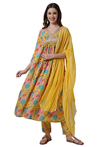 Image of Amayra Viscose Women's Embroidered Alia Cut Kurta Pant With Dupatta Set
