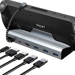 INTPIHP Docking Station for Steam Deck, 5-in-1 Steam Deck Dock Stand with HDMI 2.0 4K@60Hz, 3 USB-A 3.0 Ports, Full Speed Charging USB-C Port Compatible with Valve Steam Deck