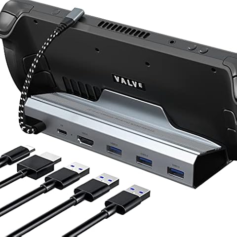 INTPIHP Docking Station for Steam Deck, 5-in-1 Steam Deck Dock Stand with HDMI 2.0 4K@60Hz, 3 USB-A 3.0 Ports, Full Speed Charging USB-C Port Compatible with Valve Steam Deck Cover