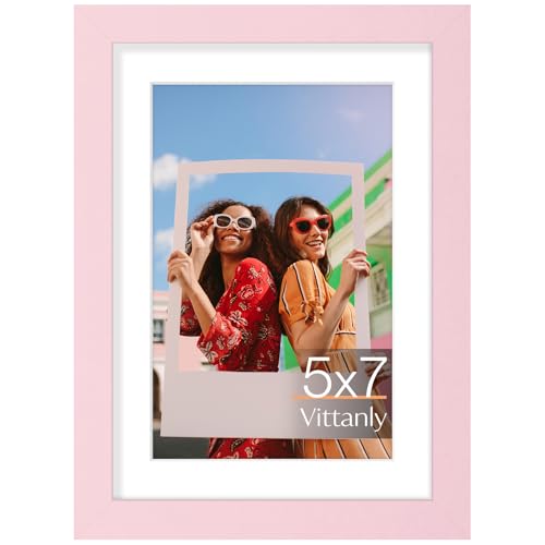 Vittanly 5x7 picture frame Matted for 4x6 Photos Pale Pink