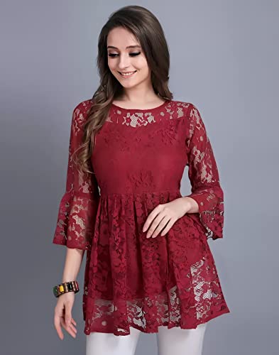 Image of Women Russel Net with Crepe Inner Net Tops || Casual Tops for Women