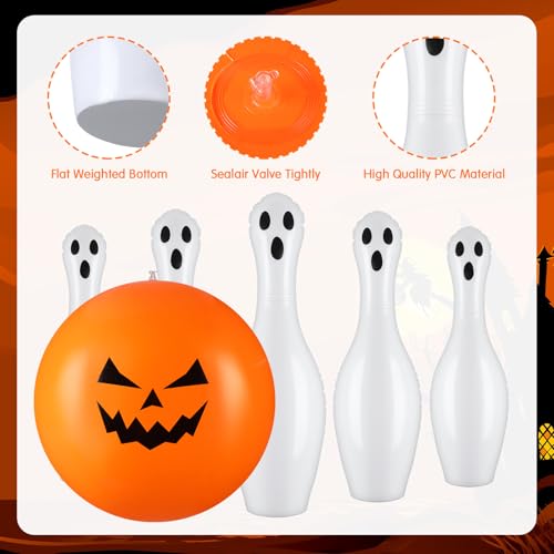 image for Lunmon 11 Pcs Ghost Giant Inflatable Bowling Set 27 Inch Pins with 23 