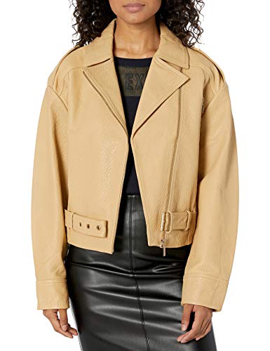 A|X Armani Exchange Women's Motorcycle Style Jacket with Notched Collar and Belt Detail, Toffee, L