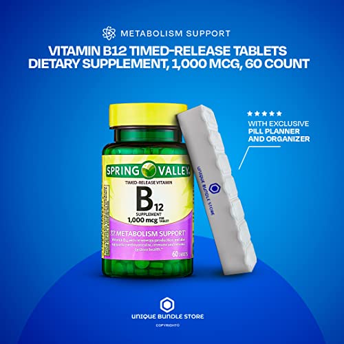 Spring Valley, B12 1000 Mcg, Timed-Release Tablets Dietary Supplement, Vitamin B12 1000 Mcg, 60 Count + 7 Day Pill Organizer Included (Pack Of 1) #TOP1