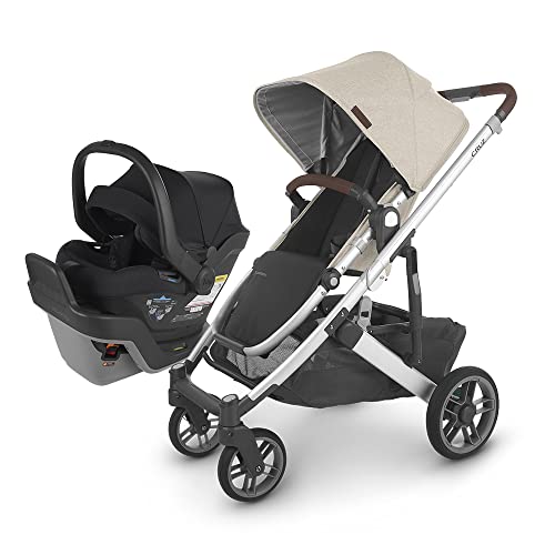 Cruz V2 Stroller – Declan – Oat Mélange | Silver Frame | Chestnut Leather + Mesa Max Infant Car Seat – Jake – Charcoal