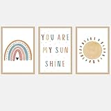 En tamaño A4 o A3. You Are My Sunshine, Set de 3 Láminas Sin Marco, Decoración infantil estilo arco iris, Letra de canción infantil, Arte de estilo boho, Decoración de habitaciones de bebé (A4)