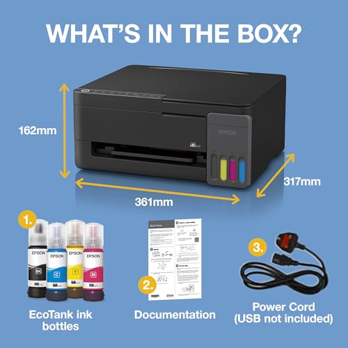 Epson EcoTank ET-2910 | Busy Home Use | Wi-Fi | A4 | Print, Copy, Scan | AirPrint Compatible | Compact | Includes Up To 3 Years of Ink