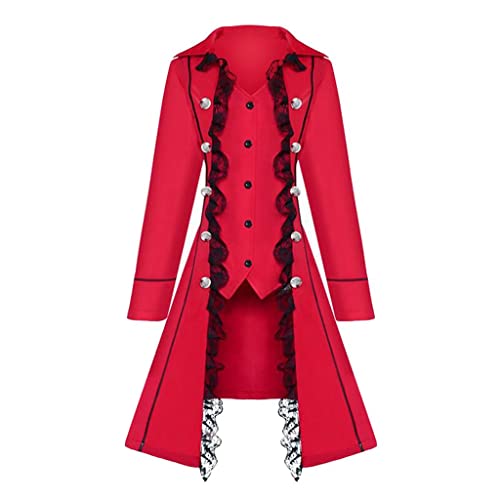 Harilla Casaco Feminino Retrô Steampunk Gótico Casaco Medieval Traje Cosplay - vermelho, M.